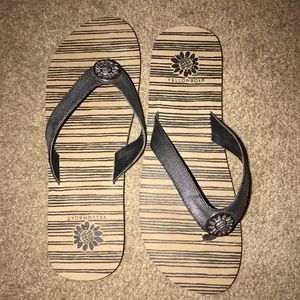 Yellow box flip flops